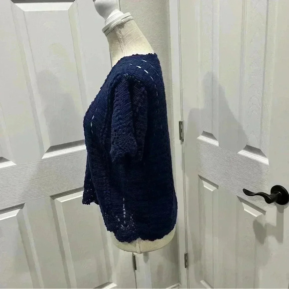 Vintage Kroshetta by papillon crochet button front sweater in dark blue❤️ - Picture 5 of 9